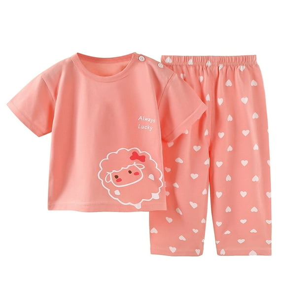 Fozruso Girls 2PC Clothing Set Toddler Boys Girls Summer Cartoon Printed Short Sleeved Tops And Shorts 2PC Children's Suit,18-24 Months(Red)