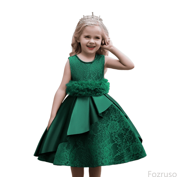 Fozruso Girls A Line Dress Elegant Satin Girls Party Dress With Puffy Sleeves And Flowy Skirt For And Celebrations Sizes 5-6 Years