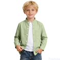 thumbnail image 1 of Fozruso Girls And Boys Shirts Solid Color Long Sleeve Button Down Shirts Toddler Kids Stand Collar Tops,6-7 Years,Green, 1 of 7