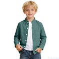 thumbnail image 1 of Fozruso Girls And Boys Shirts Solid Color Long Sleeve Button Down Shirts Toddler Kids Stand Collar Tops,6-7 Years,Green, 1 of 7