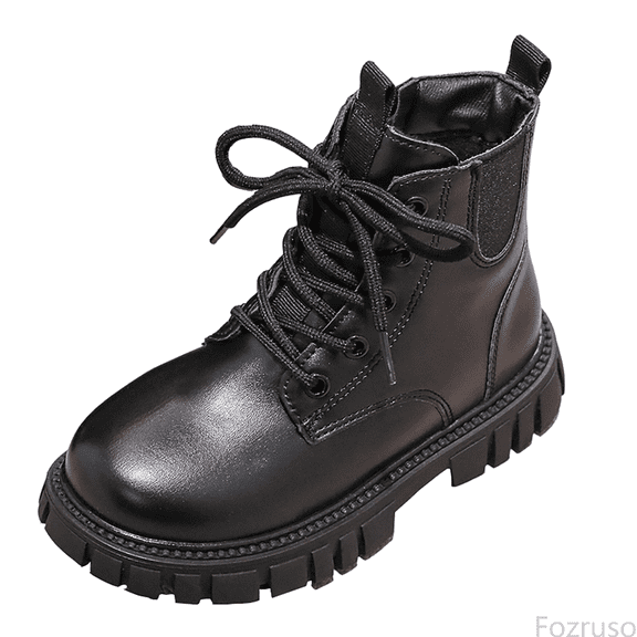 Fozruso Girls Ankle Boots Elastic Side Zipper Pull On Winter Casual Shoes Leather Upper Durable Sole Non Design Footwear,Side Zipper Combat Boots Sizes 1.5 Big Kid(9.5-10 Years)