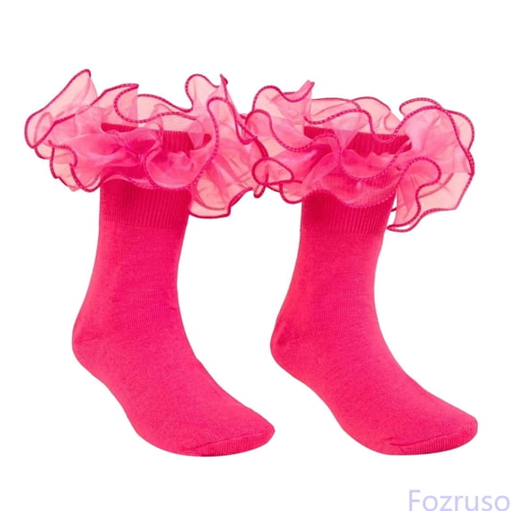 Fozruso Girls' Ankle Socks Lace Dress School Uniform Crew Socks For Kids Girls Daily Wear,Pink,M