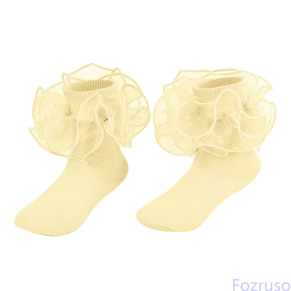Fozruso Girls' Ankle Socks Lace Dress School Uniform Crew Socks For Kids Girls Daily Wear,Yellow,S