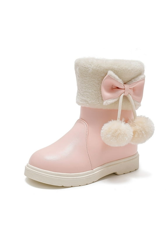 Girls' Autumn And Winter Snow Boots Thick Soles Non Slip Warm Comfortable Solid Color Bow Boots,Sizes 11.5(5-5.5 Years)