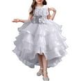 thumbnail image 1 of Fozruso Girls Basic Dress Children's Solid Color Irregular Mesh Lace Knee Length Trailing Wedding Dress Puffy Dress Dress Sizes 5-6 Years, 1 of 4