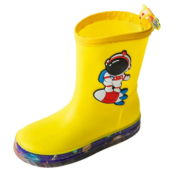 Fozruso Girls Boys Non Kids Astronaut Print Rain Boots Child Shoes Unisex Children Boots Sizes 9 Little Kid(Yellow)