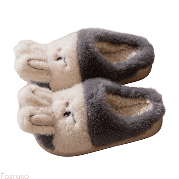 Fozruso Girls Bunny Slippers Indoor Shoes Warm Cozy Winter Slippers For Kids Soft Lined Ons With Cute Rabbit Print Design,Girls Warm Winter Slippers Sizes 12 Little Kid(6-7 Years)