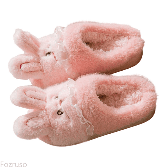 Fozruso Girls Bunny Slippers Indoor Shoes Warm Cozy Winter Slippers For Kids Soft Lined Ons With Cute Rabbit Print Design,Girls Warm Winter Slippers Sizes 12 Little Kid(6-7 Years)