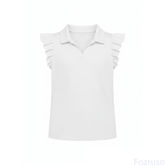 Fozruso Girls Button Closure Shirts Cotton School Uniform Short Sleeve T Shirts Kids Collared Shirts for Girls,5-6 Years,White