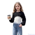 thumbnail image 1 of Fozruso Girls Cable Knit Sweater Long Sleeve Cropped Pullover Crewneck Layering Sweater,Black, 1 of 7
