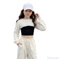 thumbnail image 1 of Fozruso Girls Cable Knit Sweater Long Sleeve Cropped Pullover Crewneck Layering Sweater,White, 1 of 7