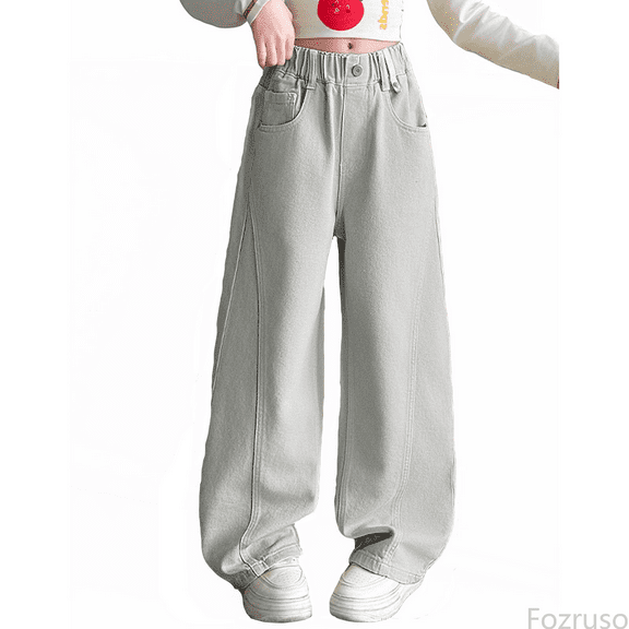 Fozruso Girls Cargo Jogger Pants Girls Fashion Cute Personality Fleece Lined Pants Elastic Waist Wide Leg Jeans Casual Demin Pants With Pockets Sizes 5-6 Years