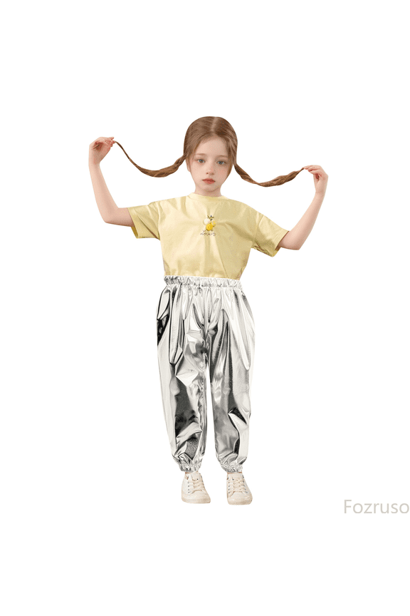 Girls Cargo Pants Bronzed Bright Straight Pants Stretch Dance Closing Pants Sizes 7-8 Years