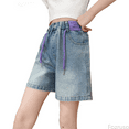 thumbnail image 1 of Fozruso Girls Cargo Pants Girl's Casual Elastic High Waist Denim Shorts With Pocket Sizes 5-6 Years, 1 of 4