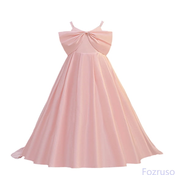 Fozruso Girls' Casual Dress Girls' Party Dress With Satin Bodice Sleeveless Bow Detail Wedding Birthday Dress,8-9 Years