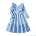 thumbnail image 1 of Fozruso Girls Casual Dresses Elegant Ruffle Long Sleeve Girls Party Dress With Backless And Bow For Kids Teen Sizes 11-12 Years, 1 of 6