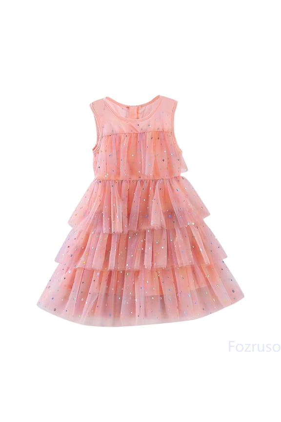 Girls Casual Dresses Toddler Girls Sleeveless Sequin Ruffles Dress Dance Party Dresses Clothes Sizes 5-6 Years