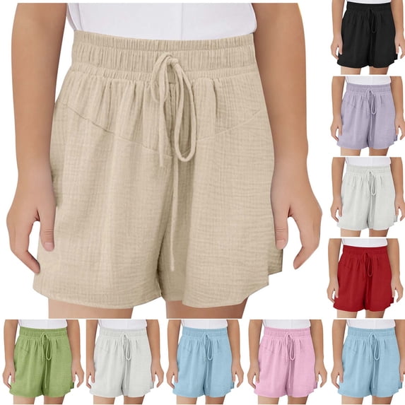 Fozruso Girls Casual Shorts Kids Soft Stretchy Elastic Waist Knee Length Short for Casual School(Red)