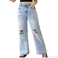 thumbnail image 1 of Fozruso Girls Chino Pants Girls Distressed Jeans Wide Leg Pants For Teenagers With Snow Wash Denim High Waist Casual Loose Fit Trousers For Big Kids Youth Sizes 9-10 Years, 1 of 6