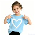 thumbnail image 1 of Fozruso Girls Crewneck Short Sleeve T-Shirts Tops Summer Loose Fit Casual School Uniform Tees With Cute Heart Print,5-6 Years,Blue, 1 of 4
