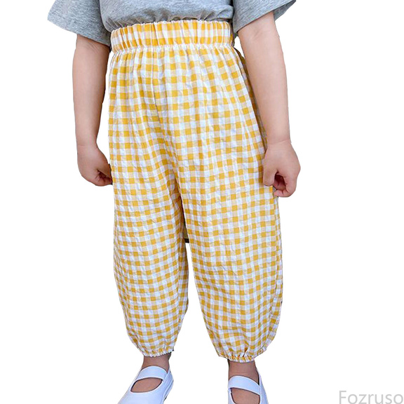 Fozruso Girls Drawstring Pants Toddler Toddler Girl Boy Classic Pants Plaid Elastic Jogger Gingham Long Pants Summer Fall Harem Pants Sizes 12-18 Months