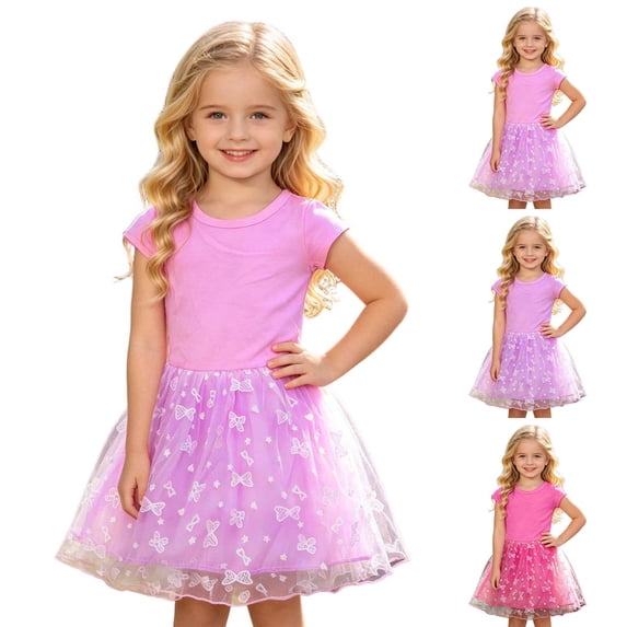 Fozruso Girls Dresses Girls Summer Short Sleeve Dress Tutu Party Flower Princess Dresses,2-3 Years