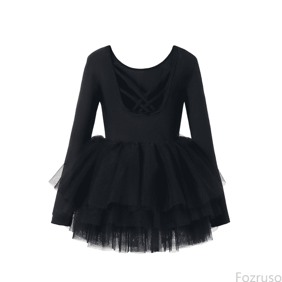 Fozruso Girls Dresses for Dance Dress Long Sleeve Ballet Tutu For Practice And Performance Elegant Leotard Outfit With Skirt For Ballet Class Recital Party Sizes 7-8 Years