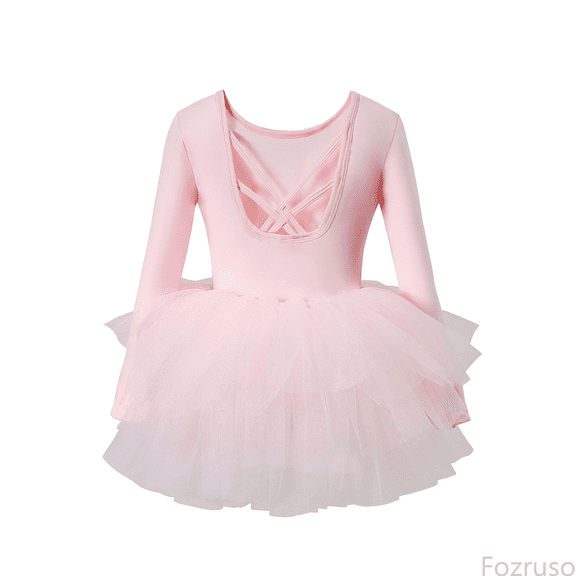 Fozruso Girls Dresses for School Girls Dance Dress Long Sleeve Ballet Tutu For Practice And Performance Elegant Leotard Outfit With Skirt For Ballet Class Recital Party Sizes 3-4 Years