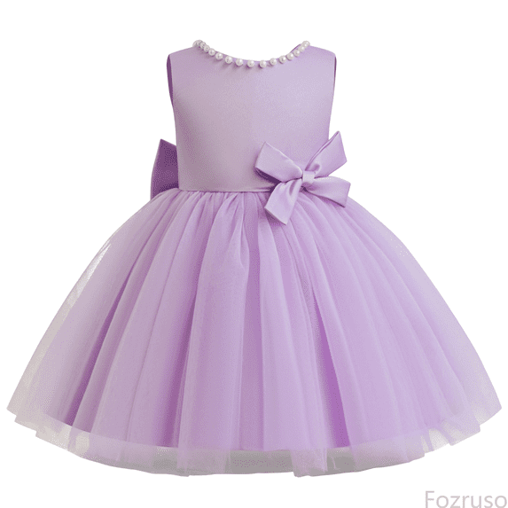Fozruso Girls Dresses for School Girls' Formal Dress Cute Bowknot Dress With Pearl V Back European & Style For Sizes 2-3 Years