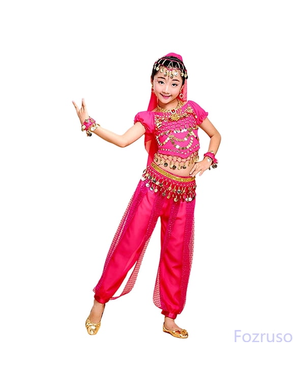 Girls Ethnic Dance Outfits Indian Belly Dance Performance Wear For Kids Stage Show Traditional Folk Dress Girls Two Piece Outfits