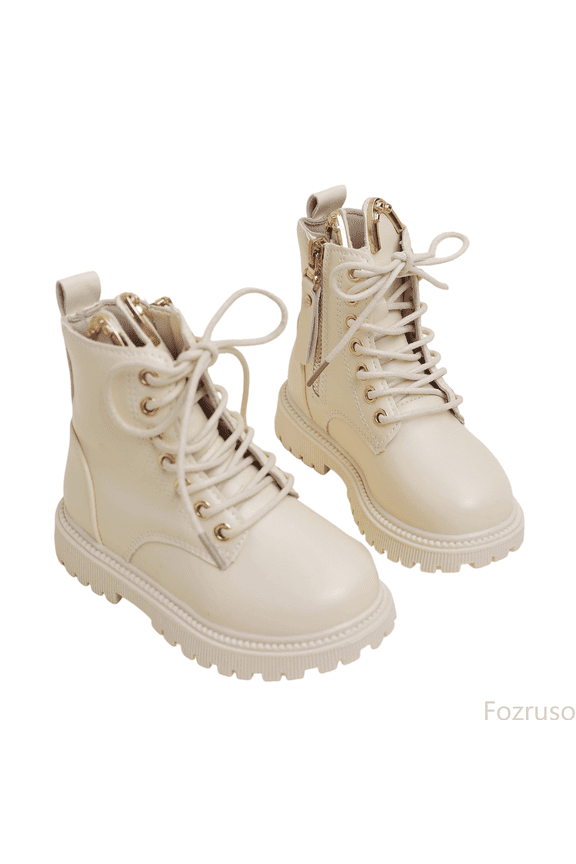 Girls Fashion Ankle Boots With Bunny Ear Laces Soft Leather Upper Side Zipper Design For Winter Casual Outfit And Daily Wear,Fuzzy Warm Ankle Boots Sizes 13 Little Kid(7-8 Years)