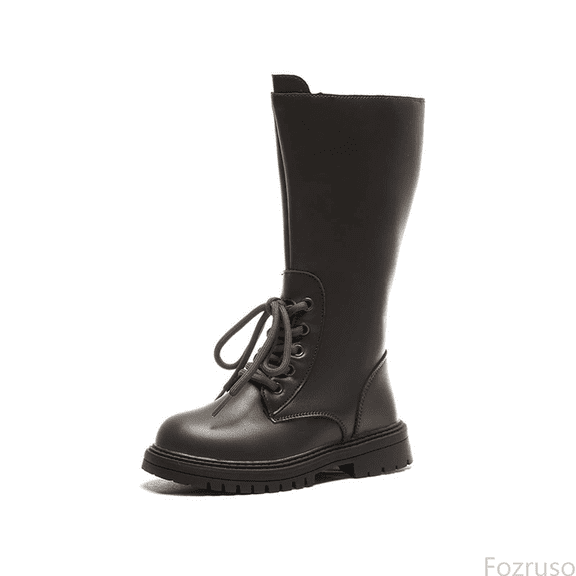 Fozruso Girls Fashion Knee High Boots For Kids Stylish Leather Lace Up Tall Boots For Young Girls, Lined Booties Sizes 12 Little Kid(5.5-6 Years)