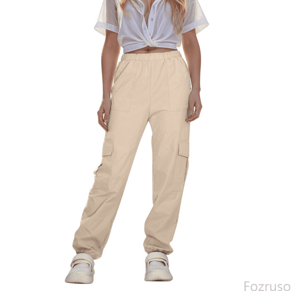 Fozruso Girls Fleece Casual Sweatpants Cargo Pants For Girls Cargo Jogger Pants Casual Girl's Elastic Waist Cargo Pants With Pockets Sizes 8-9 Years