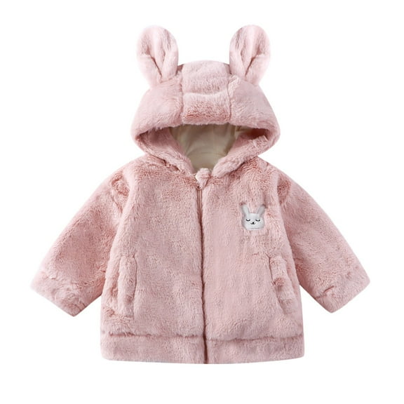 Fozruso Girls Fleece Jacket 1-2 Years,Girls Winter Coat Fleece Lined Hooded Jacket For Kids Soft Warm Outerwear Zipper Front Windproof Coats Pink