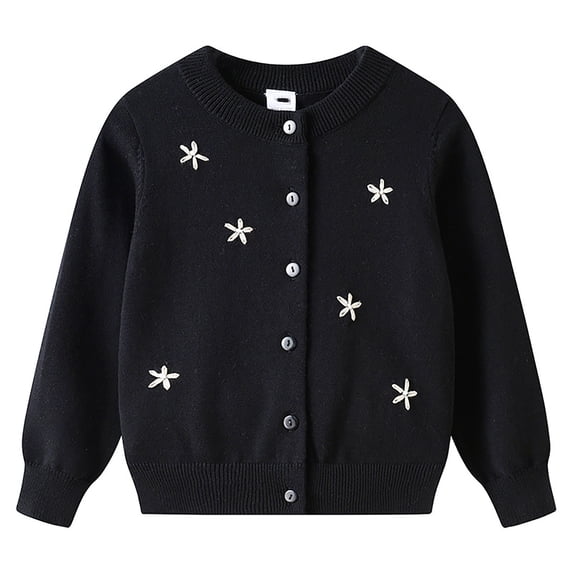 Fozruso Girls Zip Jacket 3-4 Years,Girls Knit Cardigan Coat Jacket Hand Embroidered Floral Design Pure Casual Outerwear For Teen Girls Lightweight Spring Autumn Winter For 10 14 Year Black