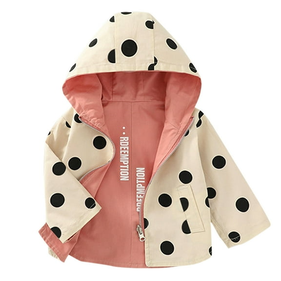 Fozruso Girls Zip Jacket 4-5 Years,Kids Toddler Baby Girls Boys Winter Warm Polka Dot Cotton Long Sleeve Hooded Clothes Coat Jacket Pink