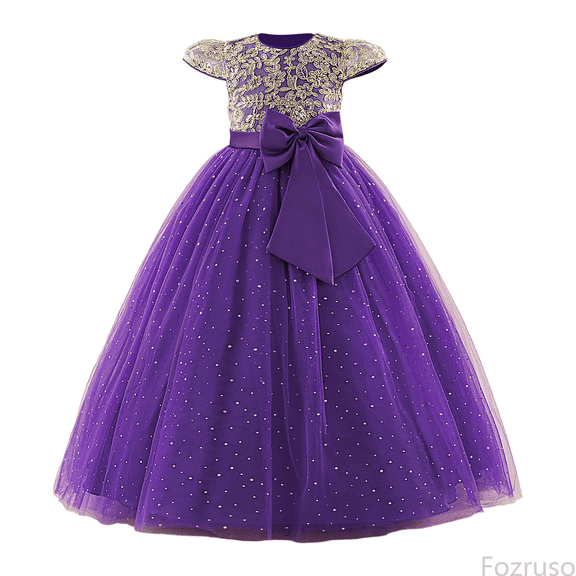 Fozruso Girls Floral Dress Girls Dress With Embroidery Flutter Sleeves Tutu Party Gown For Birthday Celebration And Elegant Bow Formal Attire Sizes 10-11 Years