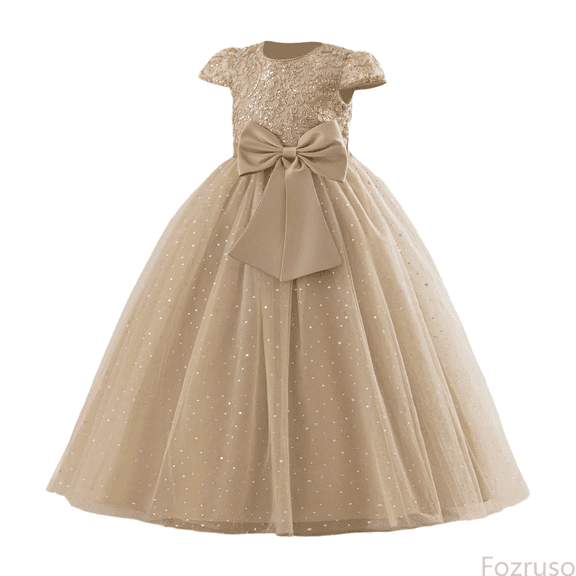 Fozruso Girls Floral Dress Girls Dress With Embroidery Flutter Sleeves Tutu Party Gown For Birthday Celebration And Elegant Bow Formal Attire Sizes 10-11 Years