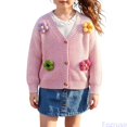 thumbnail image 1 of Fozruso Girls Floral Patterns Cardigan Sweater Kids Long Sleeve Knit Open Front Button Cardigan,Pink, 1 of 7
