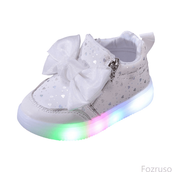 Fozruso Girls Glitter Bow Light Up Comfort Sneakers For Kids – Soft Sole Athletic Shoes With Strap And Easy Fit For Girls(12M 6Y),Sizes 10.5(4-4.5 Years)