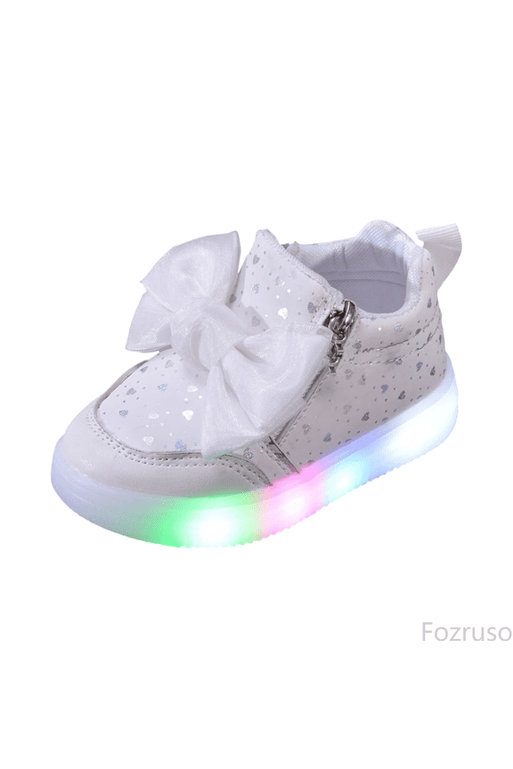 Girls Glitter Bow Light Up Comfort Sneakers For Kids – Soft Sole Athletic Shoes With Strap And Easy Fit For Girls(12M 6Y),Sizes 6(12-18 Months)