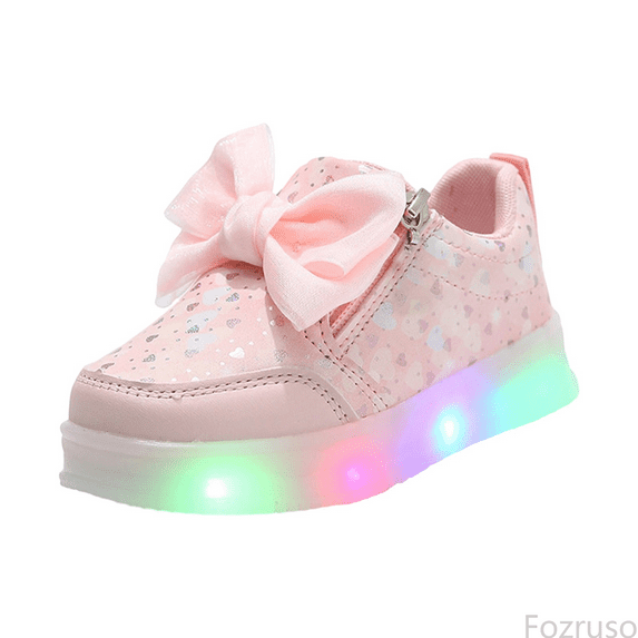 Fozruso Girls Glitter Bow Light Up Comfort Sneakers For Kids – Soft Sole Athletic Shoes With Strap And Easy Fit For Girls(12M 6Y),Sizes 8.5(2-2.5 Years)