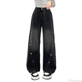 thumbnail image 1 of Fozruso Girls High Waisted Uniform Pants Baggy Jeans Girls Wide Leg Elastic Waist And Multiple Pockets Cargo Trousers Jeans Denim Pants For Sizes 5-6 Years, 1 of 6