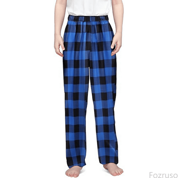 Fozruso Girls High Waisted Uniform Pants Boys Casual Plaid Pants Loose Elastic Waist Long Trousers Sizes 7-8 Years