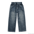 thumbnail image 1 of Fozruso Girls High Waisted Uniform Pants Girls Fashion Cute Personality Pants Elastic Waist Wide Leg Jeans Casual Demin Pants With Pockets Sizes 5-6 Years, 1 of 6