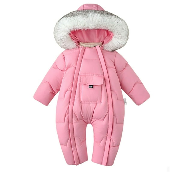 Fozruso Girls Jackets Coats 6-12 Months,Girls Winter Snowsuit Insulated Padded Jumpsuit With Attached Mittens And Booties Double Zipper For Baby Toddler Warm Outfit Pink