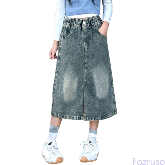 Fozruso Girls Jean Skirt Girls Denim Skirt For /Summer Classic Versatile Everyday Wear For Older Girls Casual Everyday Skirt(Blue)