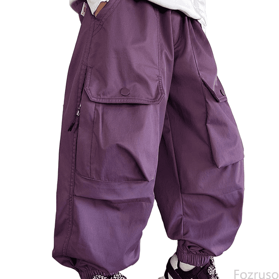 Fozruso Girls Jogger Sweatpants Boys' Vintage Fashion With Pockets Cargo Pants Solid Color Streetwear For 4 14 Years Sizes 8-10 Years