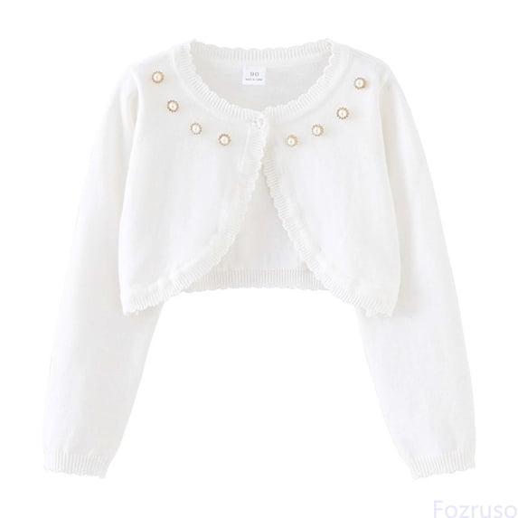 Fozruso Girls Knit Cardigan Sweater Casual Summer Fall Outerwear For Toddler Kids Teenage Girls With Rhinestone Design School Casual,Sizes 4-5 Years White
