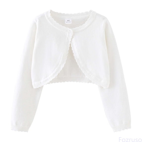 Fozruso Girls Knit Cardigan Sweater Top Casual Round Neck Open Front Shirt For Toddler Kids Spring Fall Lightweight Layering Outerwear Basic Tees,Sizes 3-4 Years White